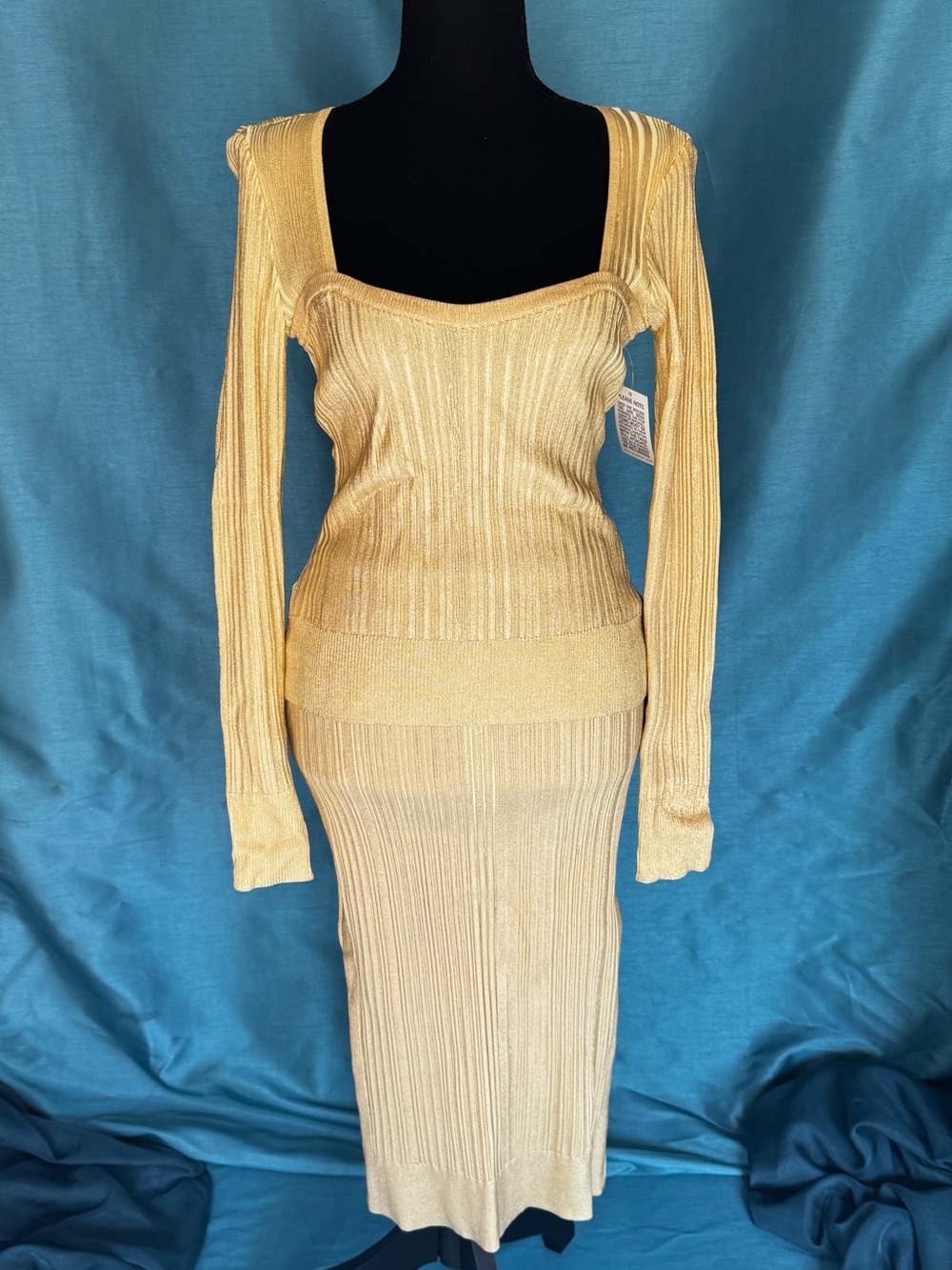 NWT Hervé Léger Gold Foil Sweetheart Top & Pencil Skirt Set